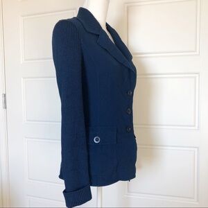St. John Deep Navy Blazer with Knit Sleeves.